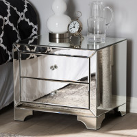 Baxton Studio RXF-782 Farrah Hollywood Regency Glamour Style Mirrored 2-Drawer Nightstand